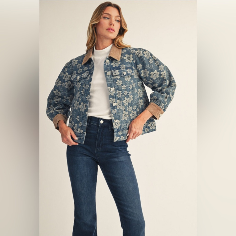 JODIFL Blue Floral Jean Jacket